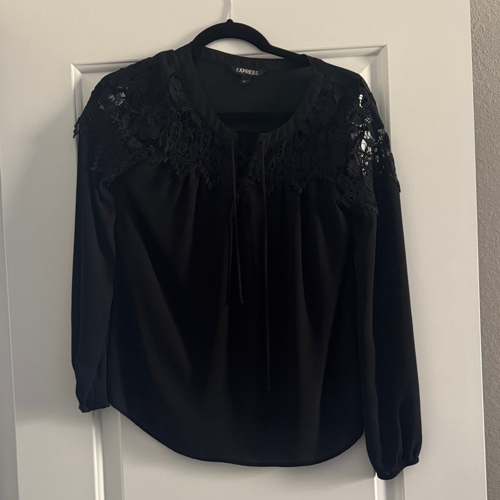 Express Women's Black Lace Accent Blouse